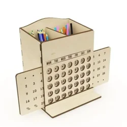 Desktop perpetual calendar with pen organizer E1000004 Free download vector file Laser cut and CNC Cut Wood