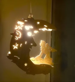 Fantasy fairy on moon wood lamp E1000153 free download vector file Laser cut and CNC cut wood