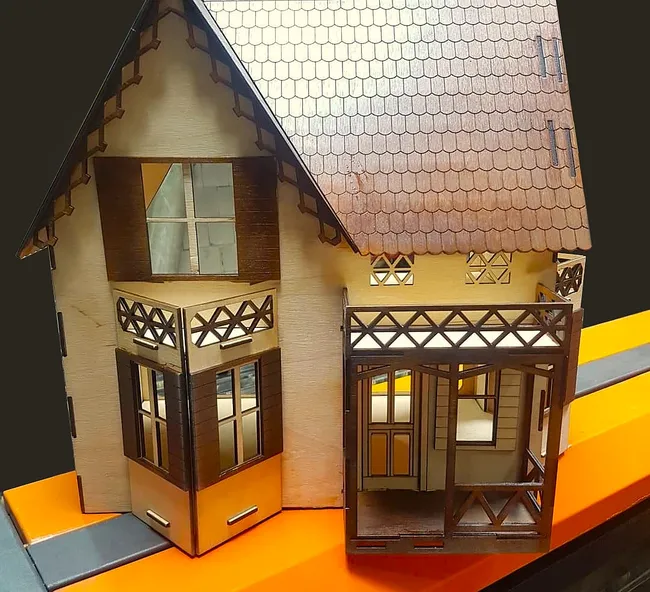 Prefabricated wooden house model E1000092 free download vector file Laser cut and CNC cut wood