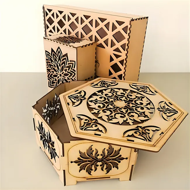 Wooden hexagonal patterned box E1000106 free download vector file Laser cut and CNC cut wood