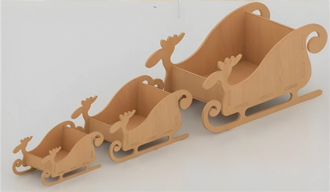 Wooden santa sleigh E0023179 file cdr and dxf pdf free vector download for Laser cut