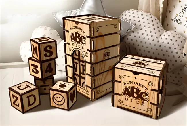 Alphabet Dice in the box E0023341 file cdr and dxf pdf free vector download for Laser cut