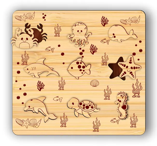 Sea animals puzzle E0023312 file cdr and dxf pdf free vector download for Laser cut