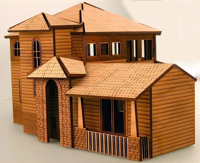 Wooden architectural house model E1000225 free download vector files Laser cut and CNC cut wood