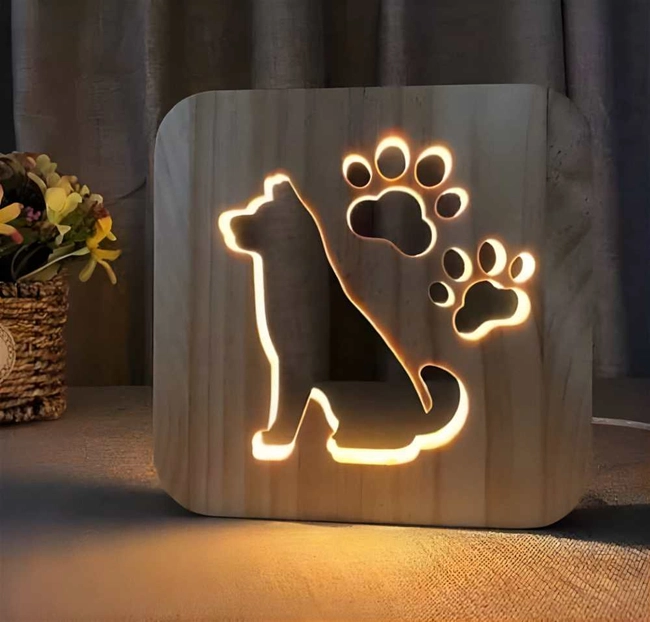 3D Led creative wooden dog night light S0000839 file cdr and dxf pdf free vector download for Laser cut