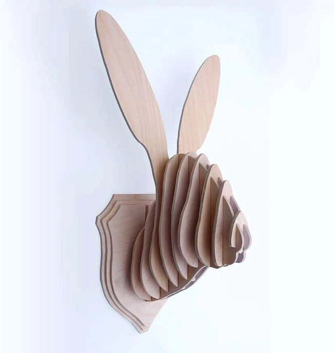 3D Wood Rabbit Head Wall Decor S0000324 file cdr and dxf pdf free vector download for Laser cut