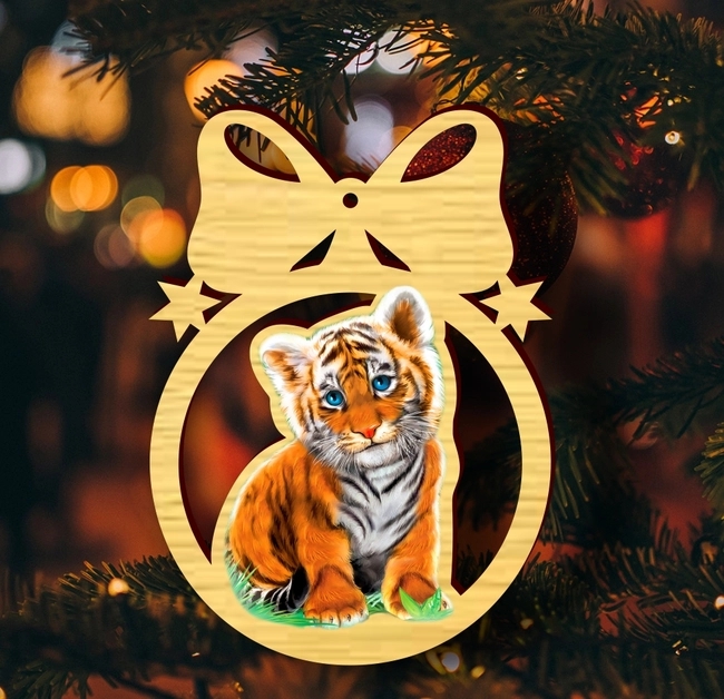 Ball for christmas tree with a tiger S0000296 file cdr and dxf pdf free vector download for Laser cut