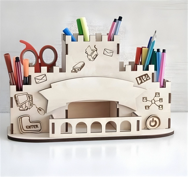 Castle Office Desk Pen Holder Organizer S0000297 file cdr and dxf pdf free vector download for Laser cut