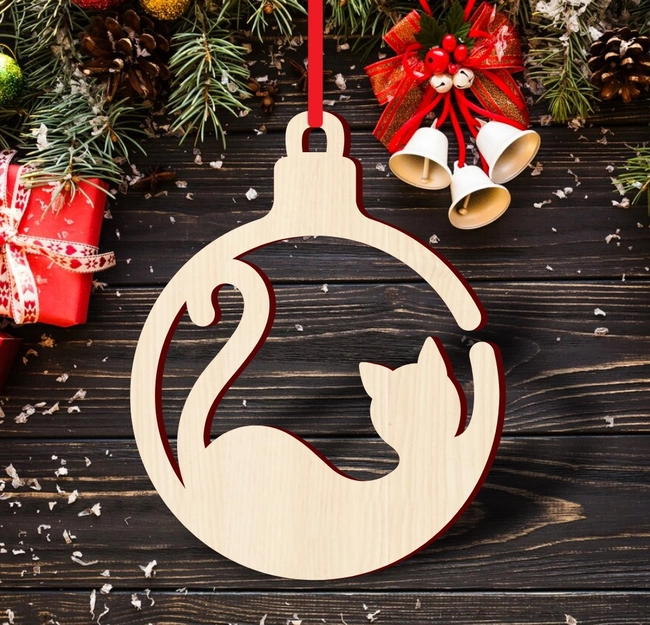 Cat christmas ornament S0000901 file cdr and dxf pdf free vector download for Laser cut