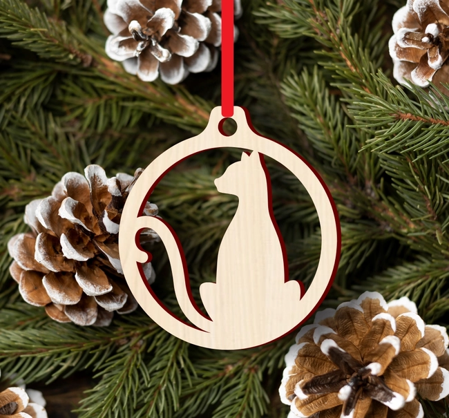 Cat christmas ornament S0000919 file cdr and dxf pdf free vector download for Laser cut