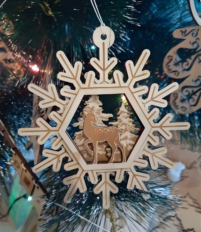 Christmas snowflake bauble with deer S0000869 file cdr and dxf pdf free vector download for Laser cut