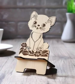 Cute kitty phone holder stand S0000358 file cdr and dxf pdf free vector download for Laser cut