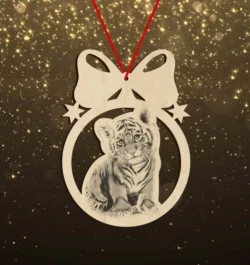 Cute tiger cub in christmas hanging ball S0000361 file cdr and dxf pdf free vector download for Laser cut