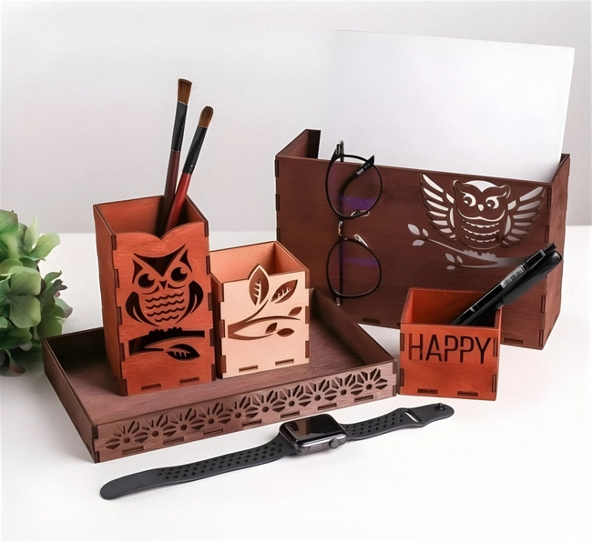 Decorative Office Desk Accessories Organizer Set S0000370 file cdr and dxf pdf free vector download for Laser cut