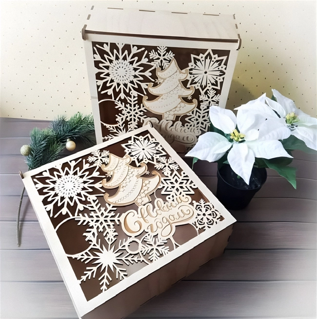 Decorative plywood christmas box 250x250x80 S0000437 file cdr and dxf pdf free vector download for Laser cut