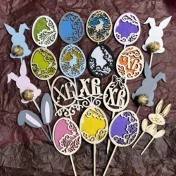 Easter Egg Bunny Cupcake Toppers Collection S0000472 file cdr and dxf pdf free vector download for Laser cut