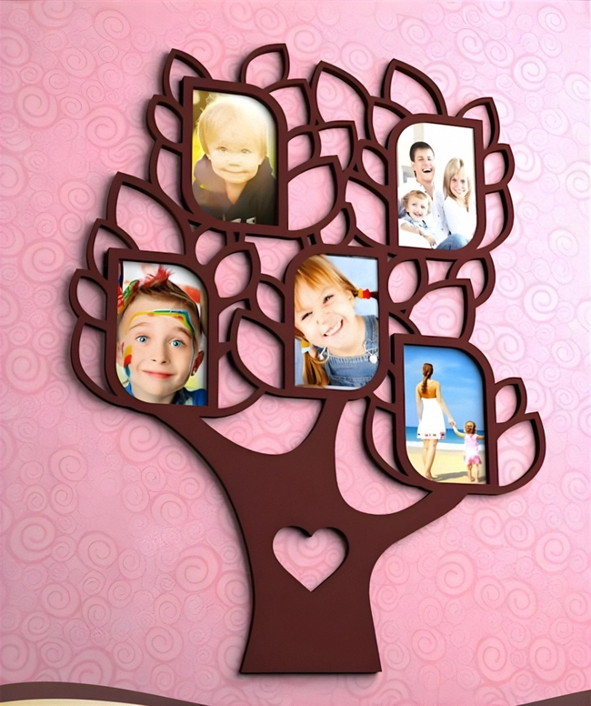 Family Love Tree with 5 Frames S0000423 file cdr and dxf pdf free vector download for Laser cut