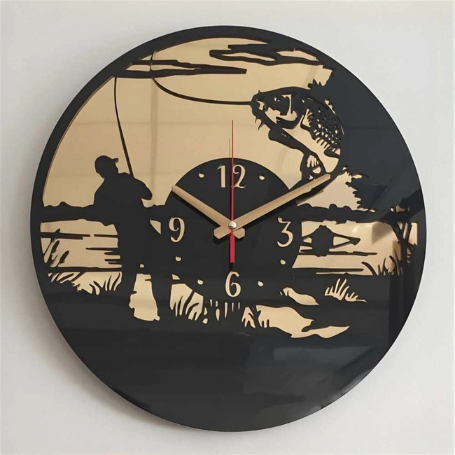 Fishing themed vinyl record clock S0000818 file cdr and dxf pdf free vector download for Laser cut