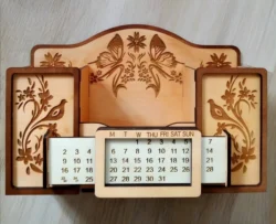 Floral Desk Organizer with Perpetual Calendar S0000499 file cdr and dxf pdf free vector download for Laser cut