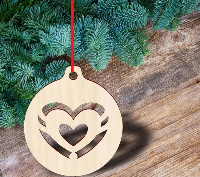 Heart christmas ball ornament S0001019 file cdr and dxf pdf free vector download for Laser cutLaser cut