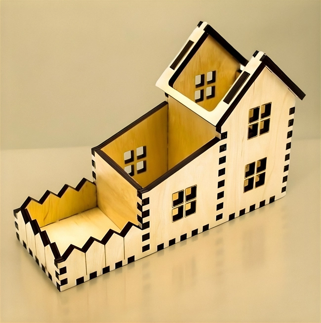 House shaped desk organizer caddy S0000040 file cdr and dxf pdf free vector download for Laser cut