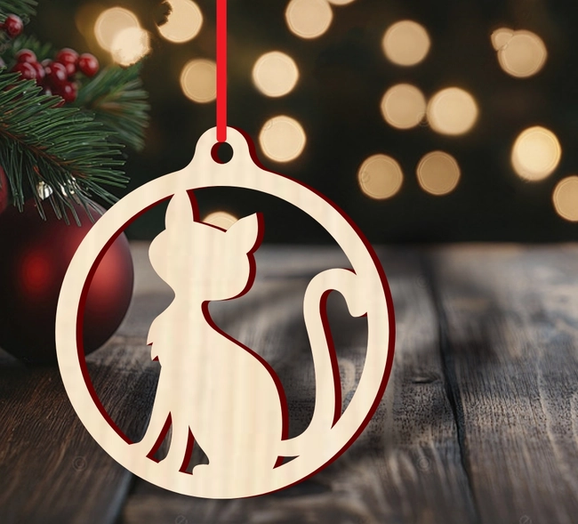 Kitty bauble christmas ornament S0001037 file cdr and dxf pdf free vector download for Laser cutLaser cut