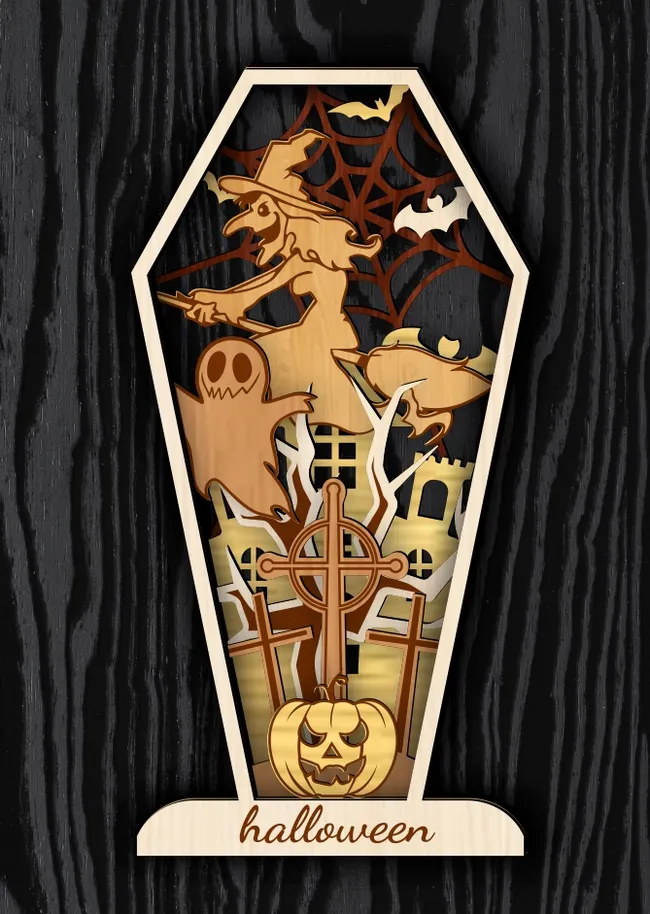 Layered coffin E0023427 file cdr and dxf pdf free vector download for Laser cut