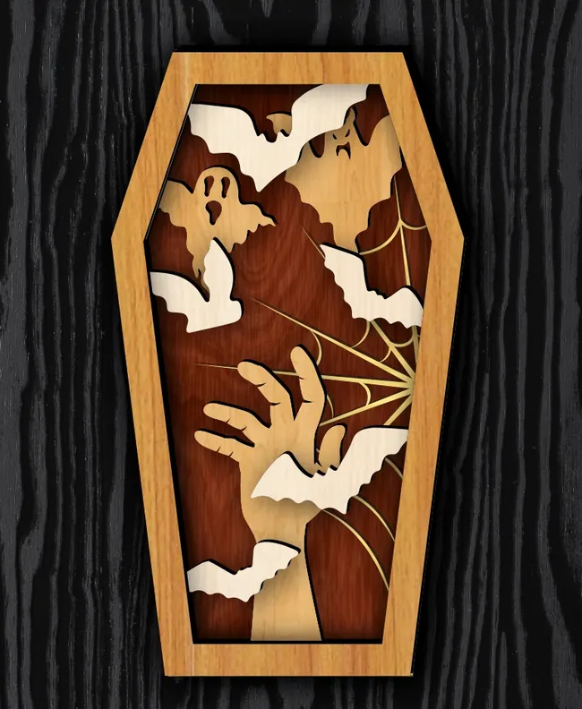 Layered coffin E0023434 file cdr and dxf pdf free vector download for Laser cut