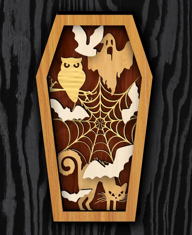 Layered coffin E0023436 file cdr and dxf pdf free vector download for Laser cut