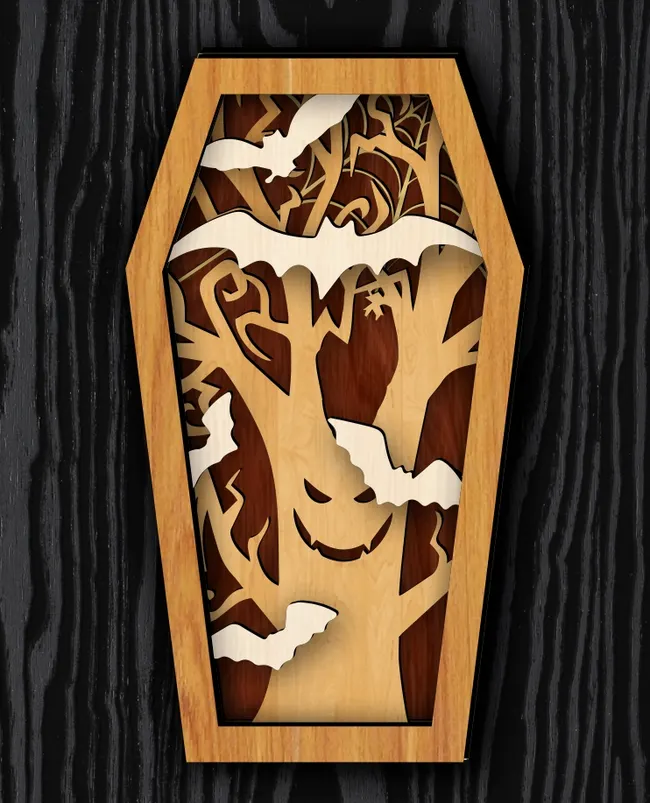 Layered coffin E0023437 file cdr and dxf pdf free vector download for Laser cut