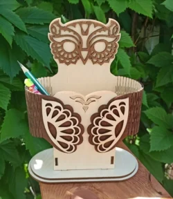 Living Hinge Owl Pen Pencil Holder S0000570 file cdr and dxf pdf free vector download for Laser cut