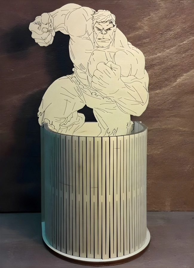 Living hinge hulk pen holder for kids S0000569 file cdr and dxf pdf free vector download for Laser cut