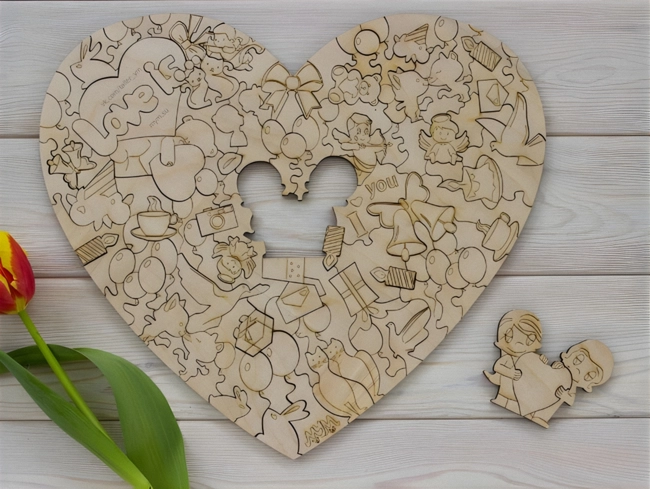 Love Heart Wooden Puzzle S0000579 file cdr and dxf pdf free vector download for Laser cut