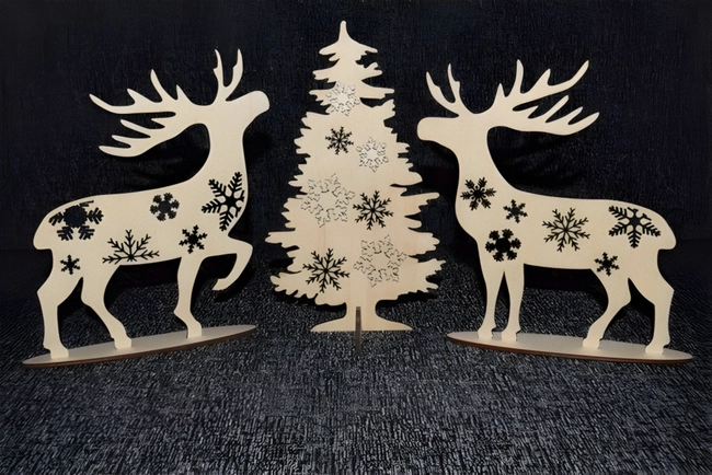 Mini christmas tree and deer for desk S0000612 file cdr and dxf pdf free vector download for Laser cut