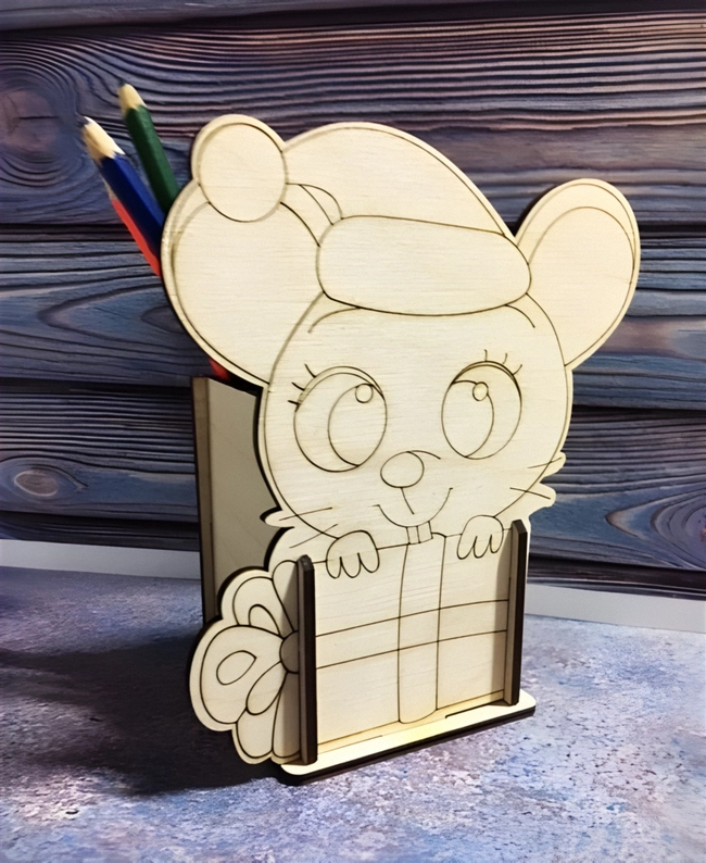 Mouse pencil holder S0000623 file cdr and dxf pdf free vector download for Laser cut