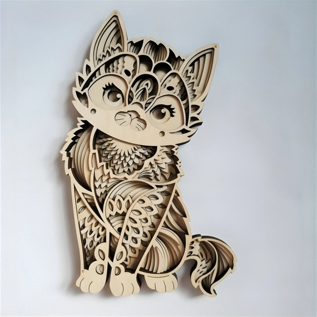 Multilayer 3D Cat Mandala S0000631 file cdr and dxf pdf free vector download for Laser cut