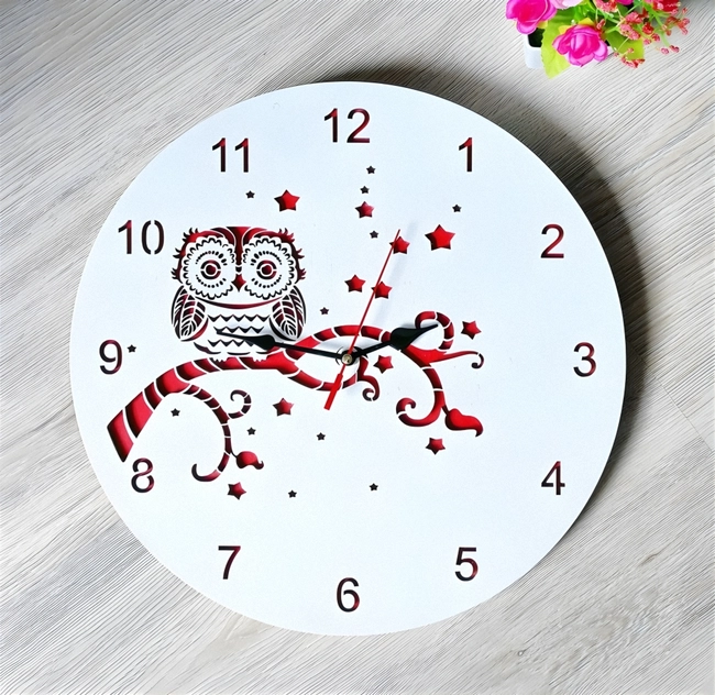 Owl On Branch Decorative Wooden Wall Clock S0000601 file cdr and dxf pdf free vector download for Laser cut