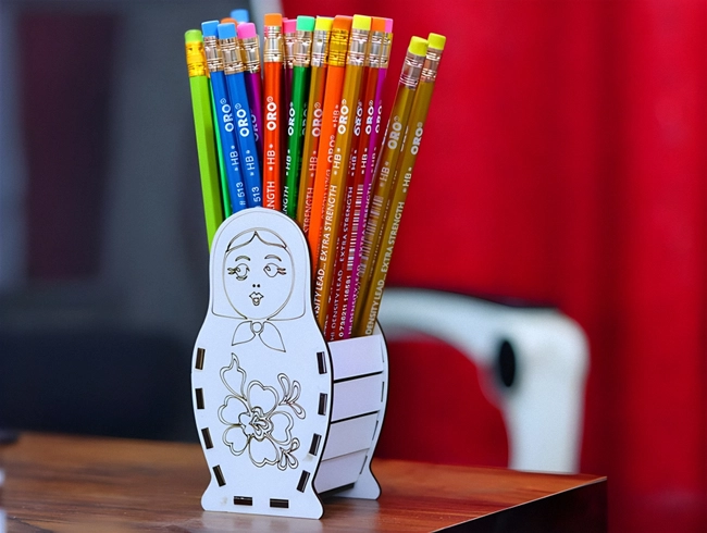 Pencil holder matryoshka doll pen box S0000686 file cdr and dxf pdf free vector download for Laser cut