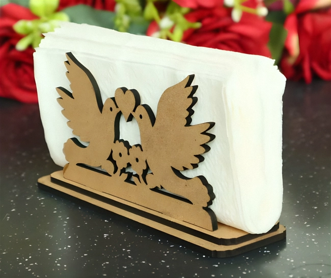 Pigeons with heart wedding napkin holder S0000704 file cdr and dxf pdf free vector download for Laser cut