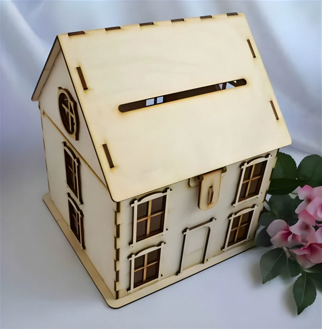 Plywood House Shaped Money Box S0000730 file cdr and dxf pdf free vector download for Laser cut