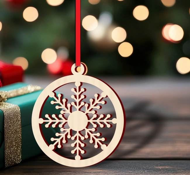 Round christmas ornament with snowflake S0001112 file cdr and dxf pdf free vector download for Laser cut