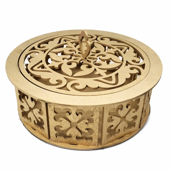 Round wooden box on scroll saw pattern for jewelry S0000141 file cdr and dxf pdf free vector download for Laser cut