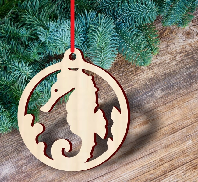 Seahorse christmas ball ornament S0001056 file cdr and dxf pdf free vector download for Laser cut