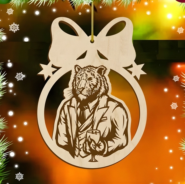 Suited tigra in new year ball S0000750 file cdr and dxf pdf free vector download for Laser cut