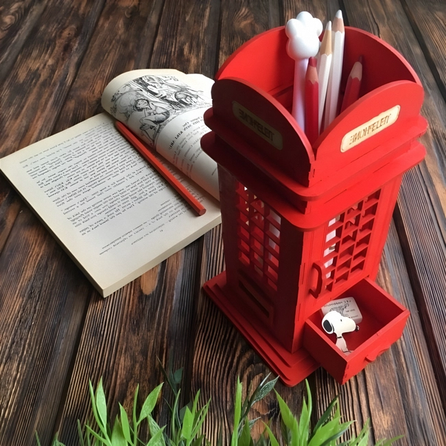 Telephone Booth Pencil Pen Holder with Drawer S0000229 file cdr and dxf pdf free vector download for Laser cut