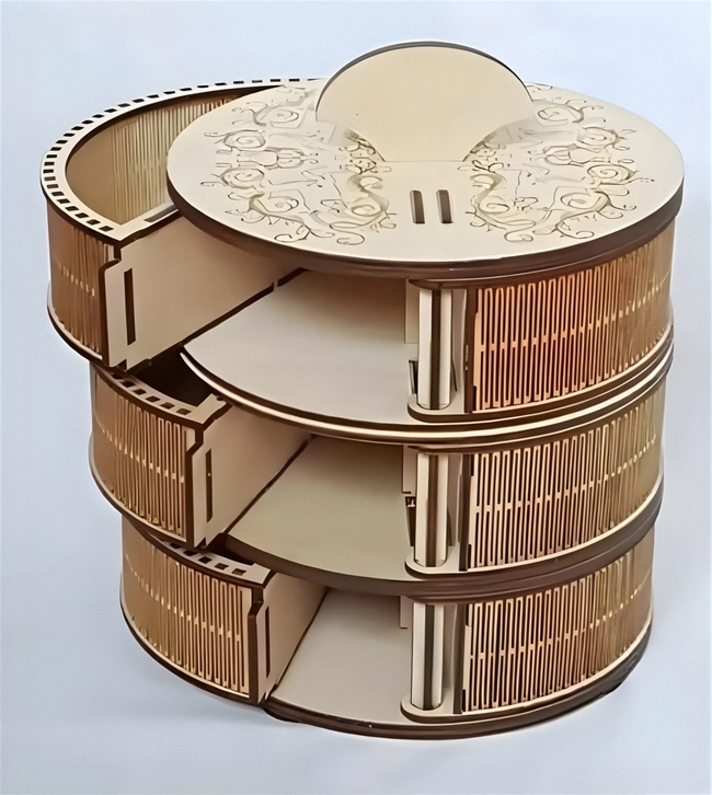 Three layer circle cylinder jewelry box with six sections 3mm Ten Tier Wooden Shoe Rack S0000231 file cdr and dxf pdf free vector download for Laser cut