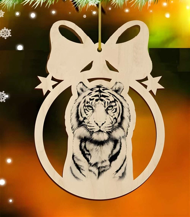 Tiger christmas hanging ball ornament S0000752 file cdr and dxf pdf free vector download for Laser cut