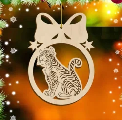 Tiger in christmas hanging ball lase S0000753 file cdr and dxf pdf free vector download for Laser cut