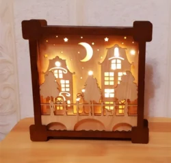 Town Scene Wooden Multilayer Night Light Lamp S0000235 file cdr and dxf pdf free vector download for Laser cut