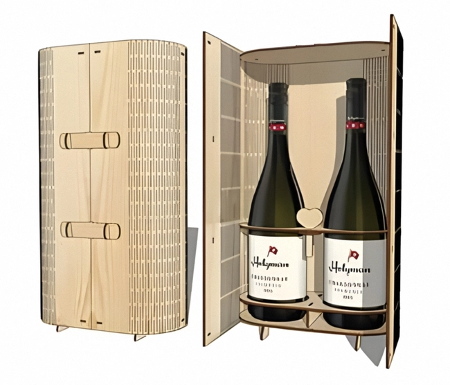 Two bottles wine box packaging with living hinge S0000177 file cdr and dxf pdf free vector download for Laser cut